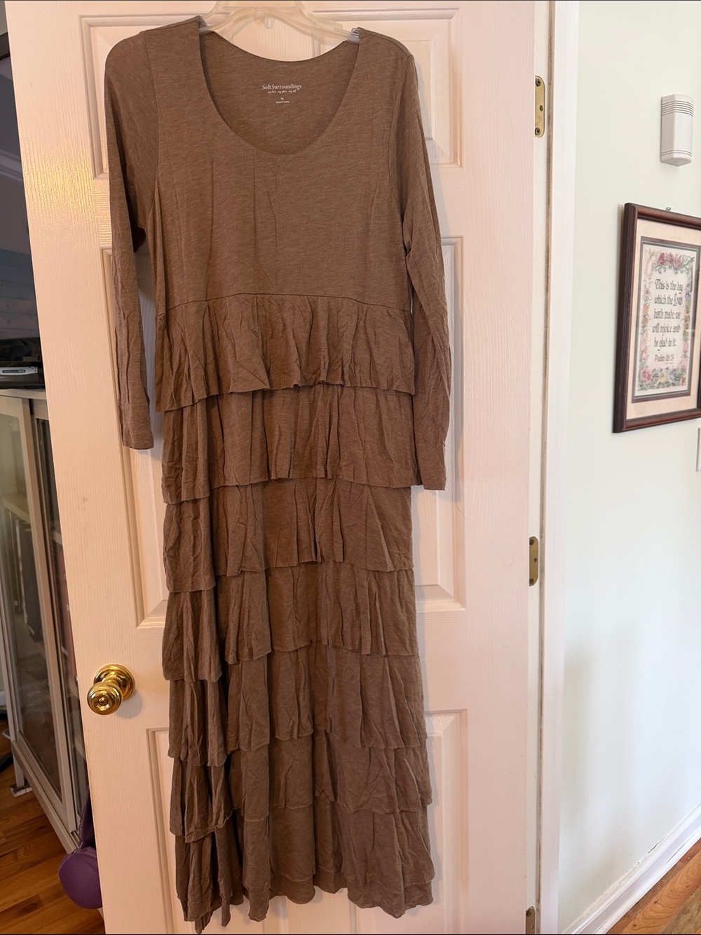 Soft Surroundings Brown Long-Sleeve Tiered Maxi Dress